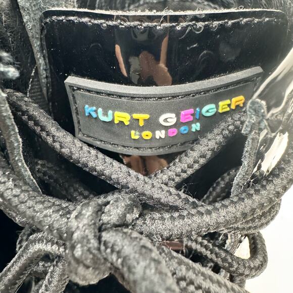 Kurt Geiger Girls Black Patent Leather Birdie Combat Boots Rainbow Accent Size 3 - Picture 4 of 12